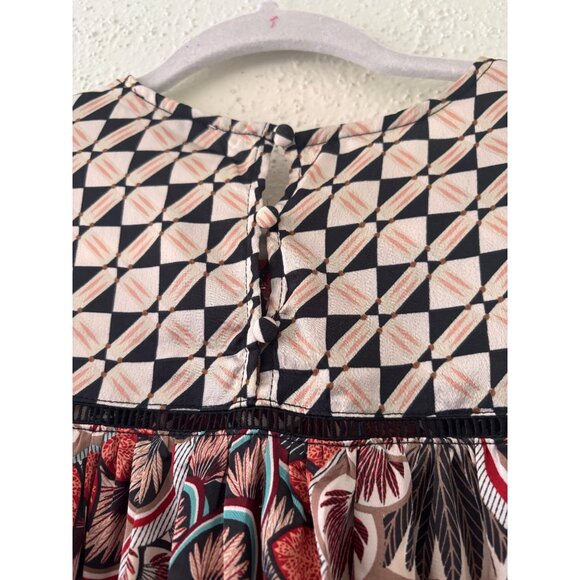 Fate Womens Boho Mix Media Balloon Sleeve Silky Blouse Size L - Picture 11 of 13